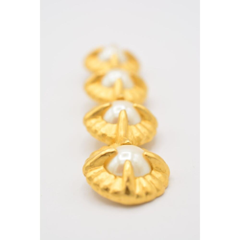 Givenchy Vintage Bar Pin Brooch Pearl Brushed Gold Chunky Runway Signed BinAJ - Picture 9 of 12